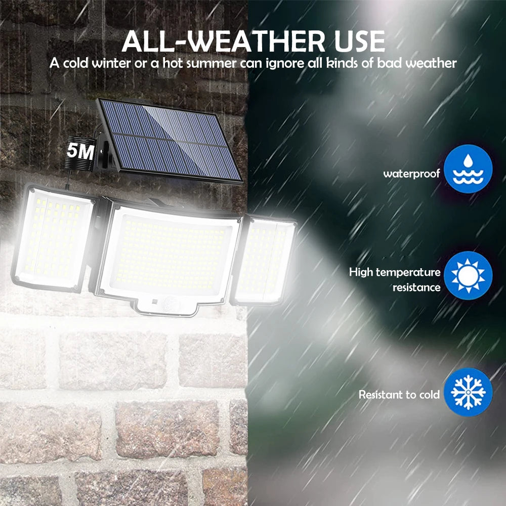 366 LED Solar Motion Sensor Security Outdoor Lights 3 Heads 