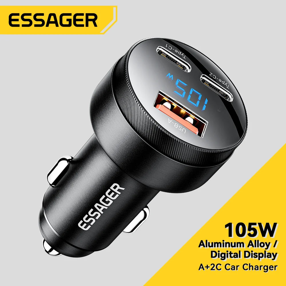 Essager 105W Digital Display Fast Car Charger For iPhone 15 