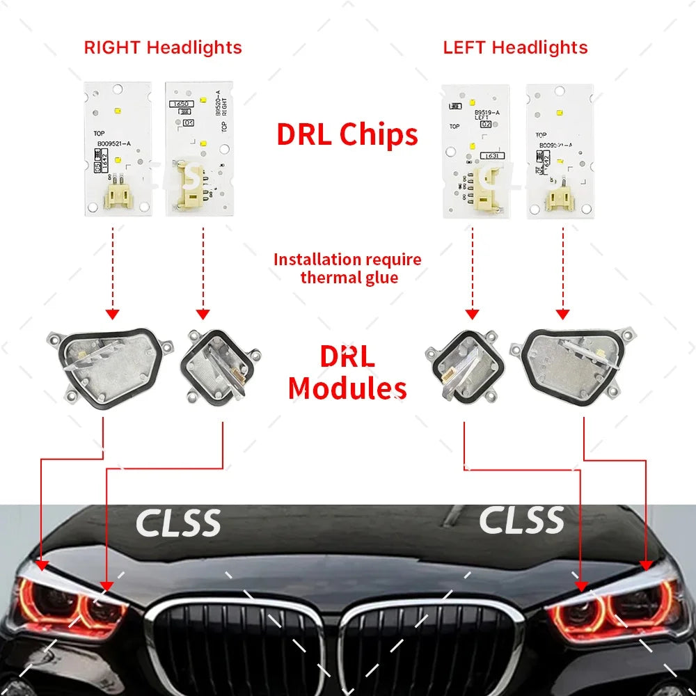 Angel Eye DRL Board 63117428791 For BMW X1 F48 F49 X2 F39 2016-2019 Yellow Blue Amber LED Headlight Daytime