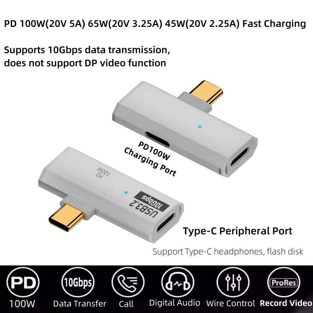 Type-C 10Gbps/Headphone Adapter with PD 100W Charging Port 2-in-1 USB C Splitter for Rog Ally Steam Deck Laptop Mobile Phone