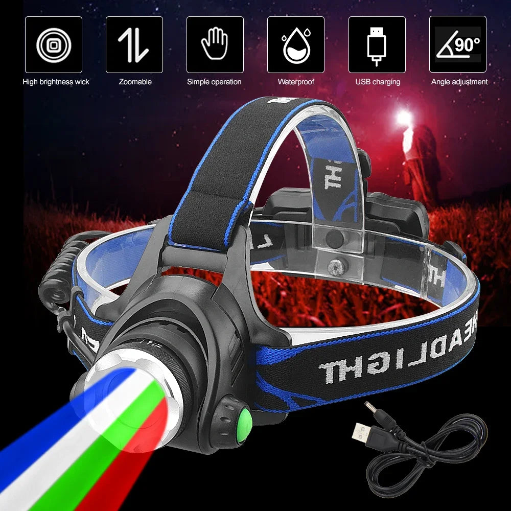 LED four light source telescopic focus Headlamp Waterproof H