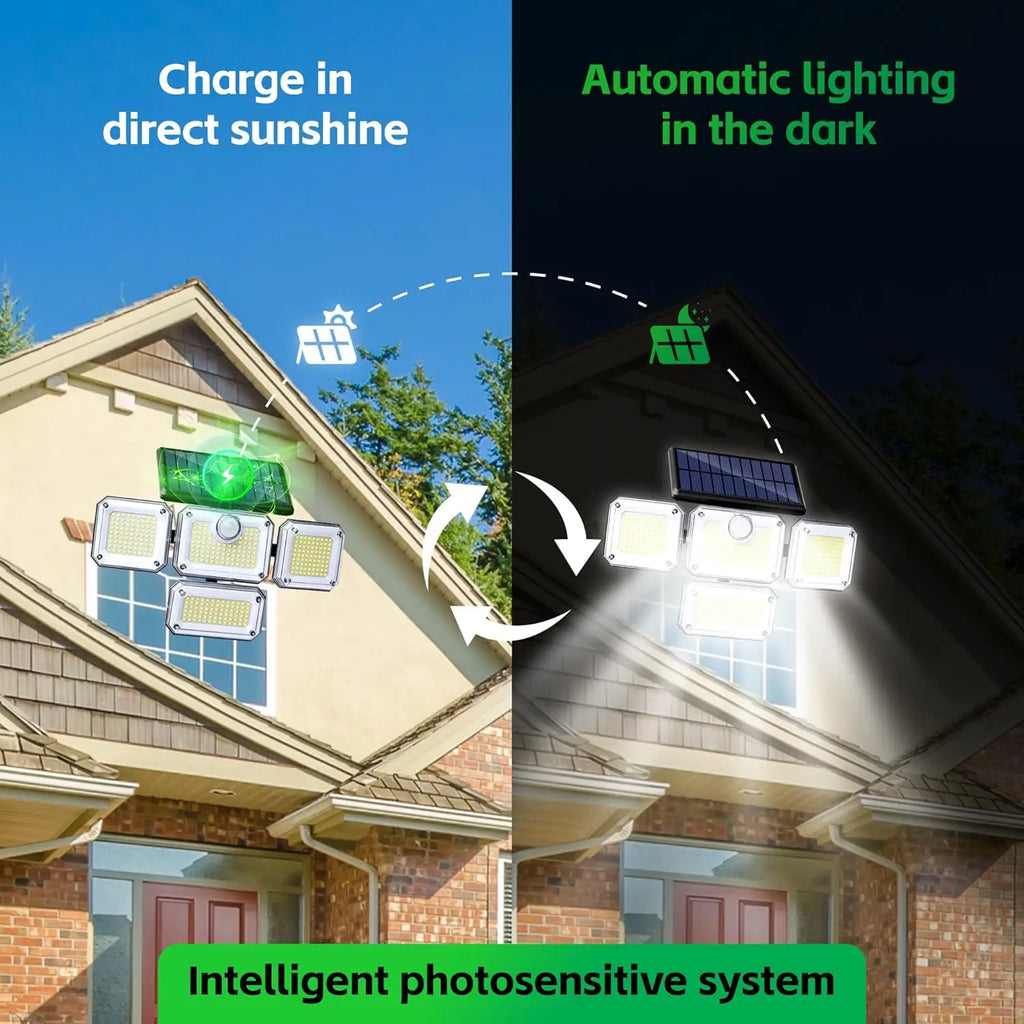 1 PACK Outdoor Motion Sensor Lamp 4-Head Solar Power Light 1