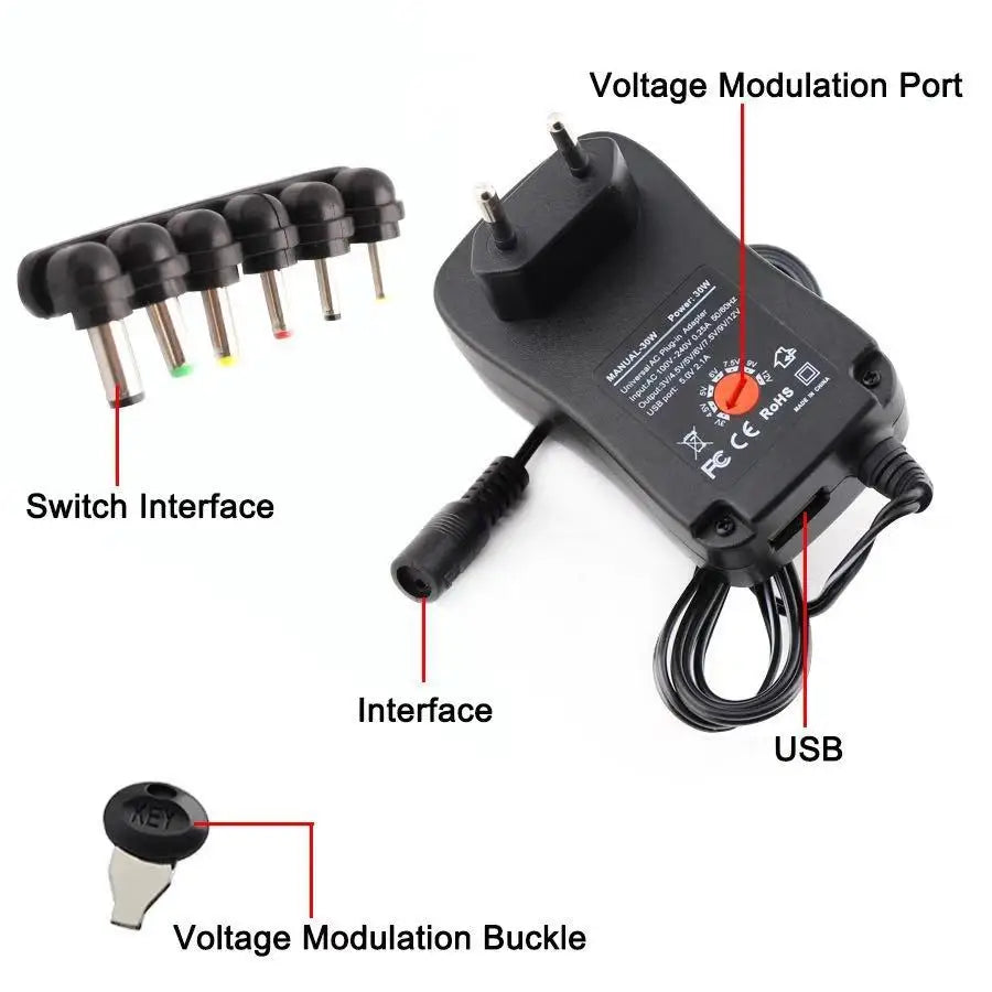 30W Universal Adapter EU UK Socket 3V 4.5V 5V 6V 7.5V 9V 12V