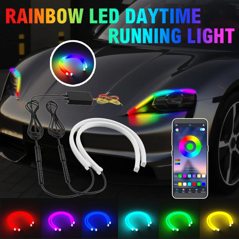 2PCS 30/45/60cm DRL Car LED Daytime Running Light APP Contro