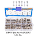 100pcs 5x20mm Quick Blow Glass Tube Fuse Assorted Kit Amp 0.