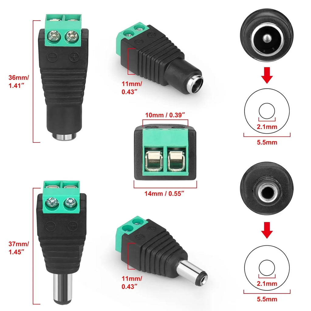 5pcs 12V DC Power Connector Plug Jack Male Female Socket Bar
