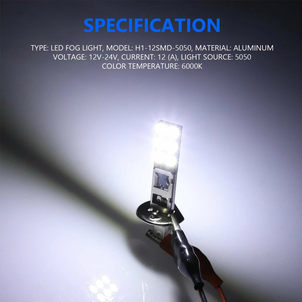 2 Pcs Car Headlight Led Bulb H1 6000K Ultra White 55W Led Bu