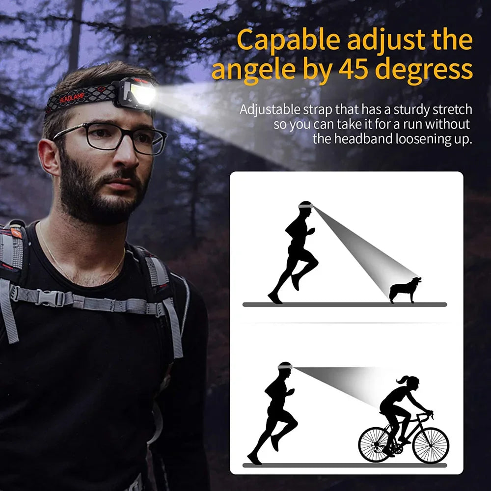 6 Modes Motion Sensor XPE+COB LED Headlamp Flashlight USB Re