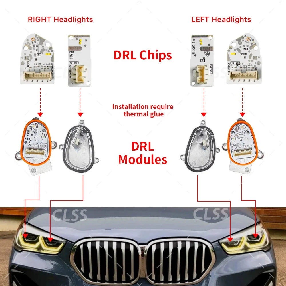 DRL LED Boards For BMW X1 F48 F49 LCI 2019-2023 ICON Headlight Daytime Running Light Turn Signal Module