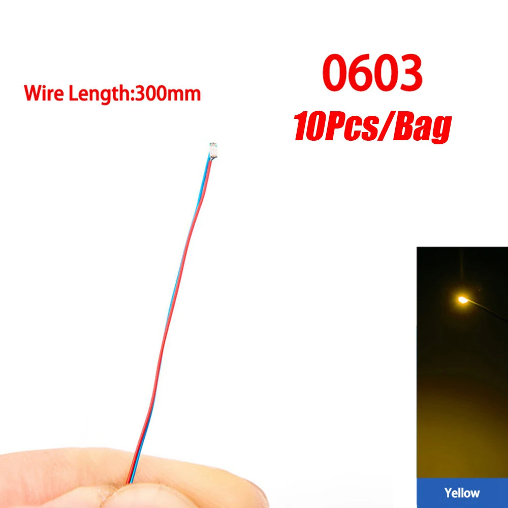 10pcs/Lot 0402 0603 SMD Lamp Wired Micro Led Pre-Soldered Lamp Wired Chip 3V 30cm Railway Model For Diy Model Scenes