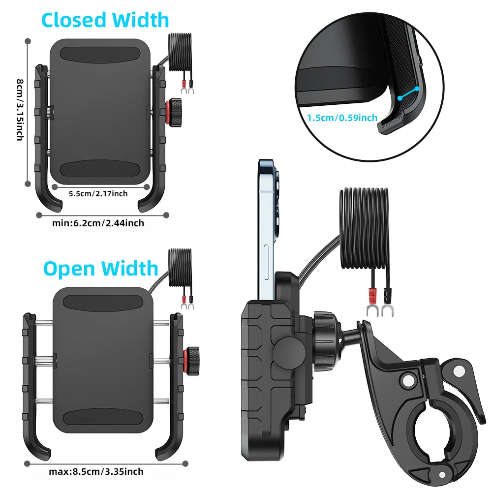 Motorcycle Phone Mount with Charger USB C 20W Fast Charging 