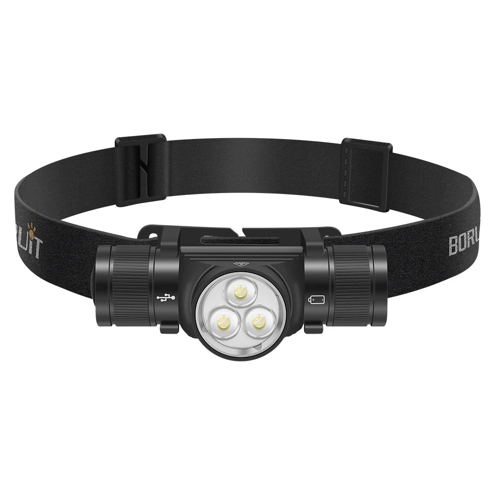 BORUiT HP330 3 LEDs Headlamp 1200LM Powerful Type-C Rechargesble Headlight Waterproof Camping Fishing Head Torch Lantern