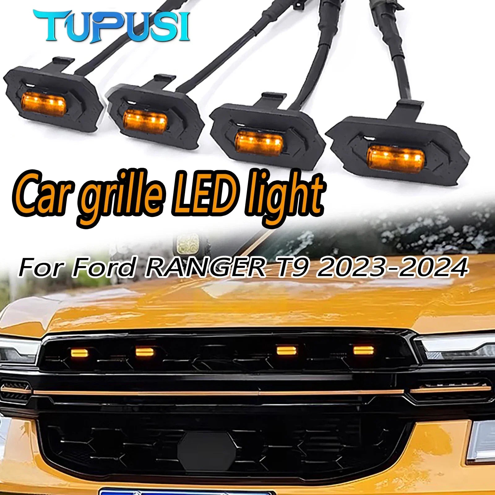 Amber White for Ford Ranger Wildtrack T9 2023 2024 2025 Car Front Grille LED Light Modified Vehicle for Ford