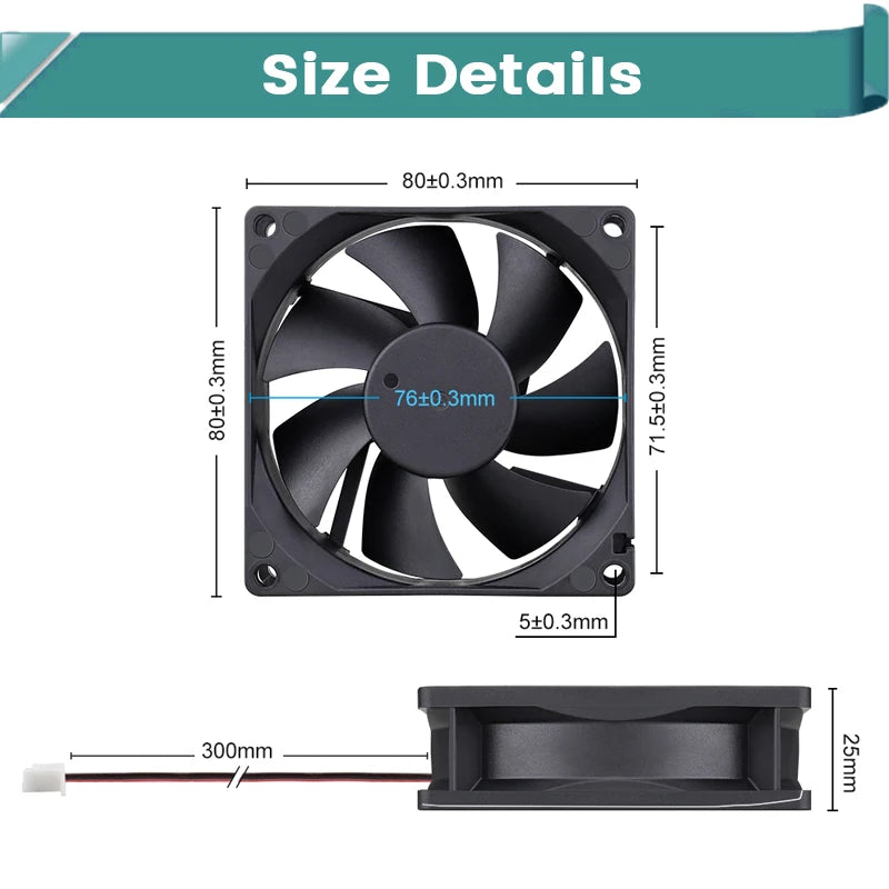 Gdstime DC 5V 12V 24V Fan 80mm 25mm PC CPU Cabinet Cooler Fa