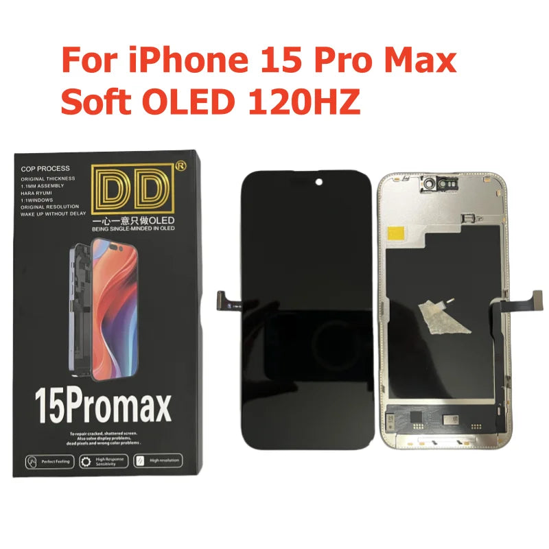 120HZ Soft OLED For iPhone 15 Pro Max 15Pro 13 Pro LCD Display 3D Touch Screen Digitizer Assembly High Refresh Rate Replacement