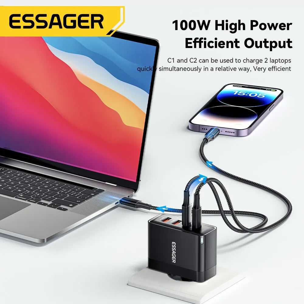 Essager 100W GaN USB Type C Caricabatterie PD QC Quick Charg