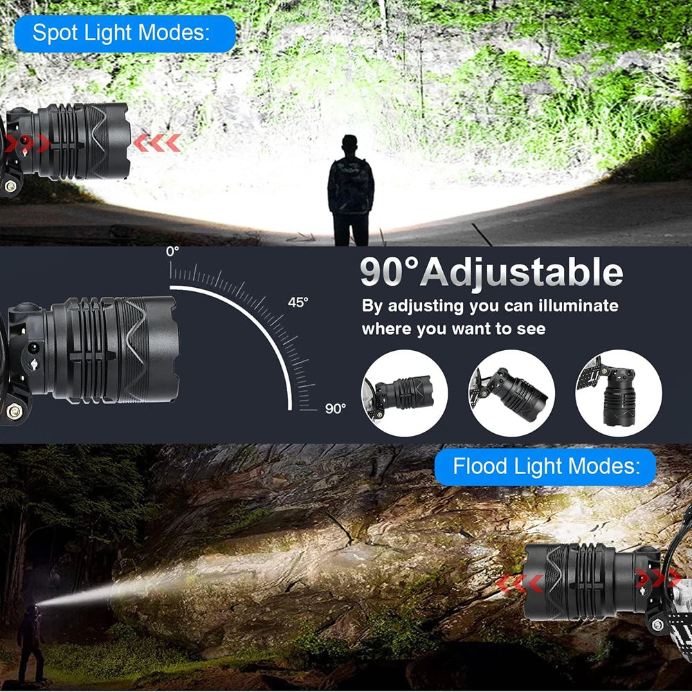 2024 Newest Powerful LED Headlamp 800W LED IR Sensor Recharg