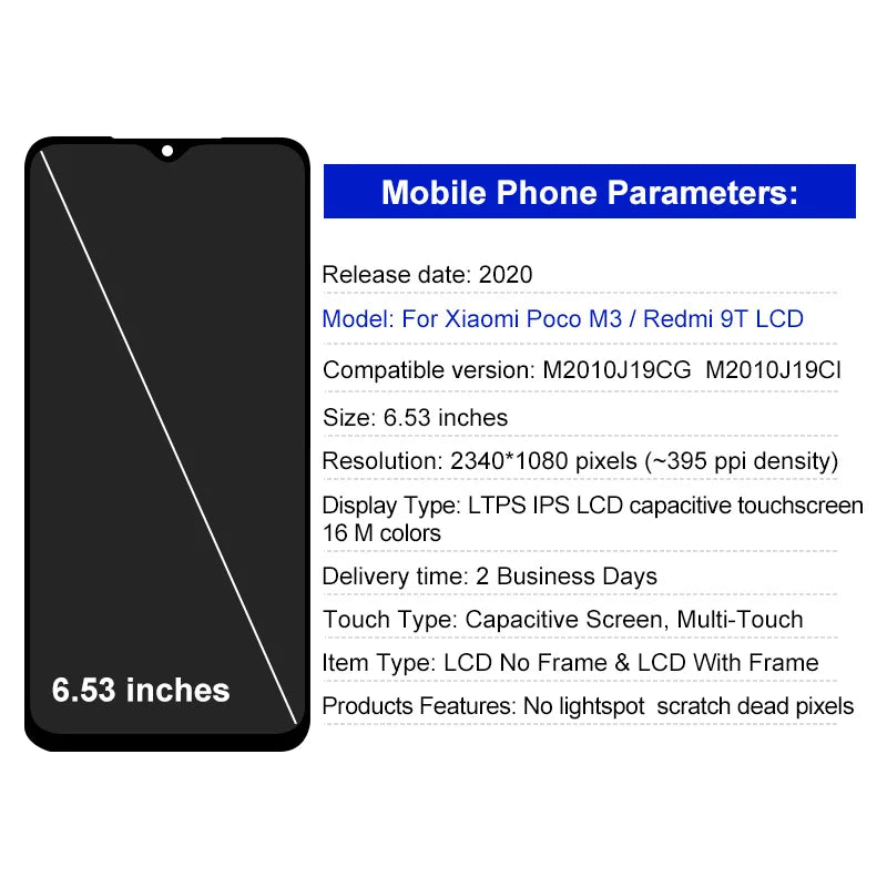 AAA+ New For Xiaomi Poco M3 LCD M2010J19CI Display Touch Scr