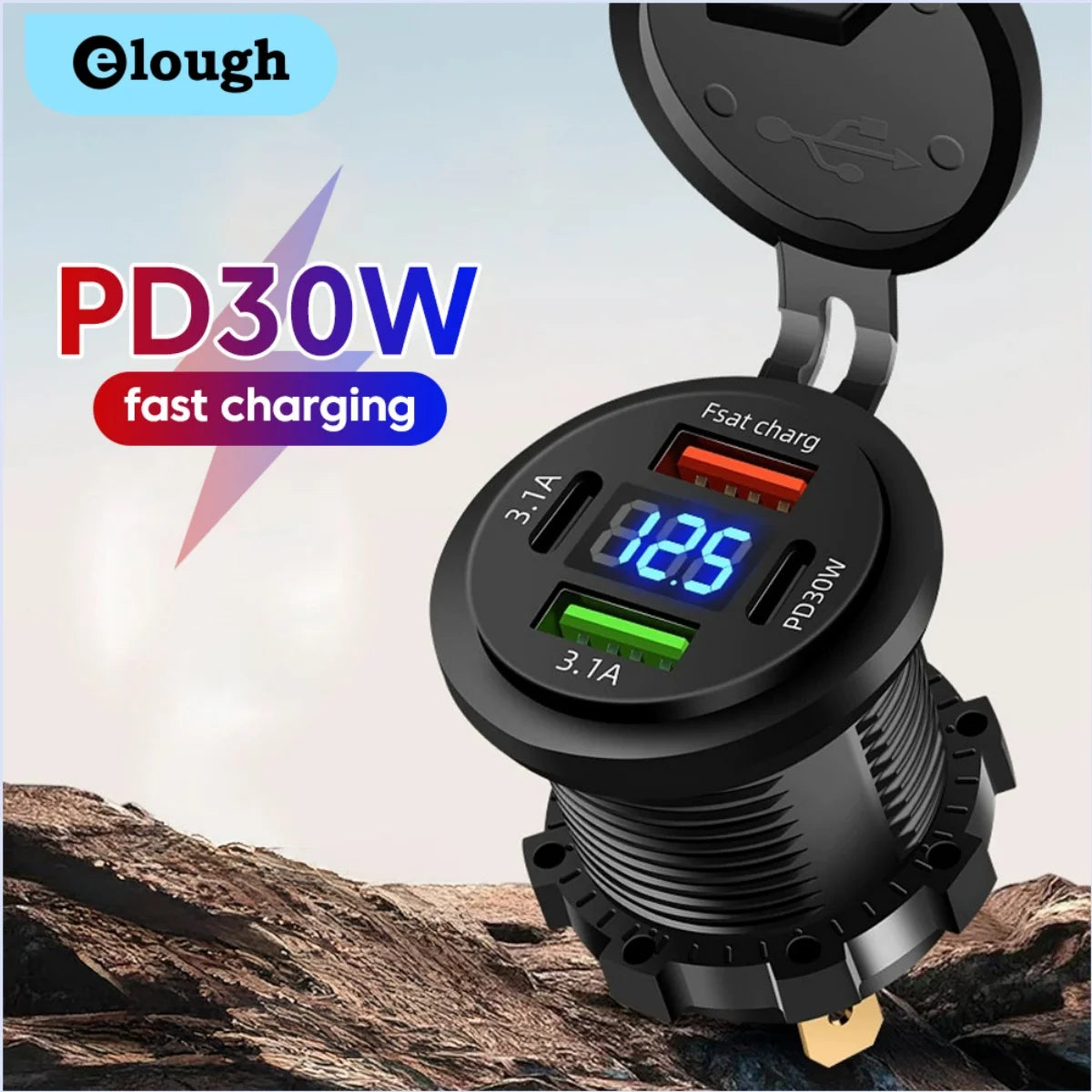 Elough Dual PD30W Dual QC 3.0 USB Car Charger Type C Fast Ch
