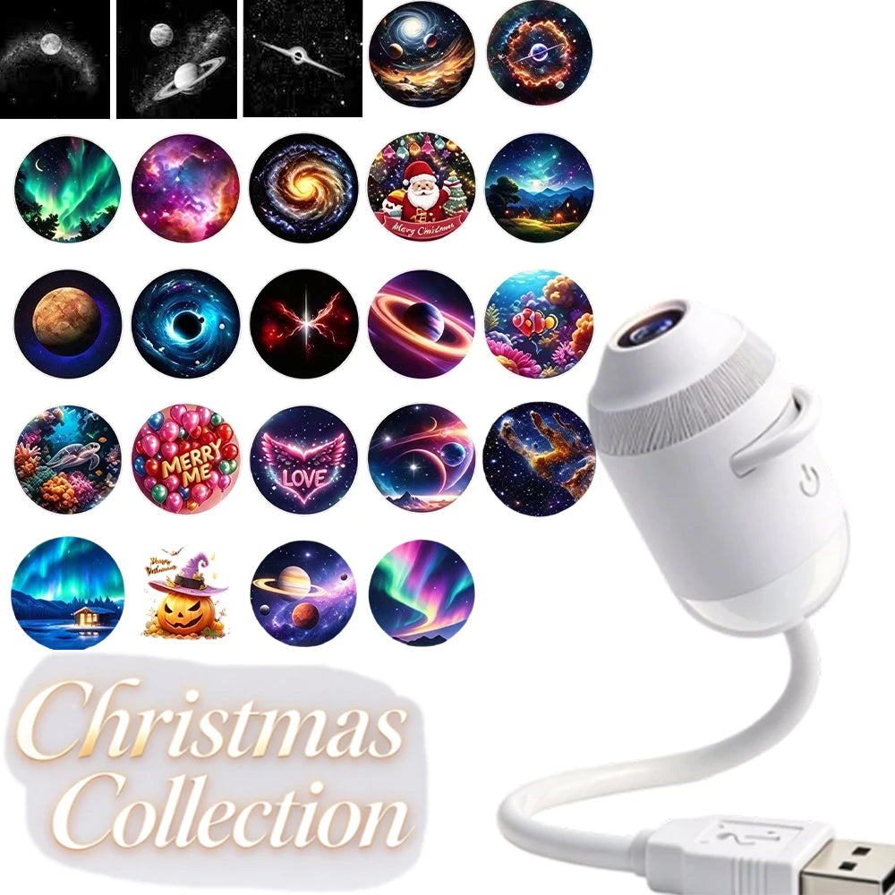2 in 1 Rotatable Galaxy Starry Sky Sunset Projector Lamp Wiring Free Portable Car Home Atmosphere Light Adults Gift