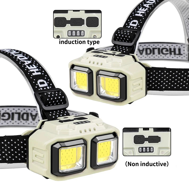 Powerful COB Headlamp Torch USB Rechargeable Flashlight Head