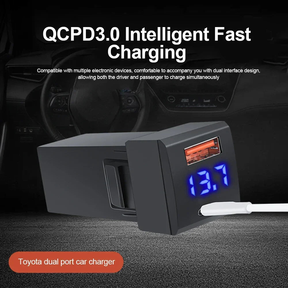 PD 48W USB C QC3.0 Port Car Charger 12/24V Voltmeter LED Wat
