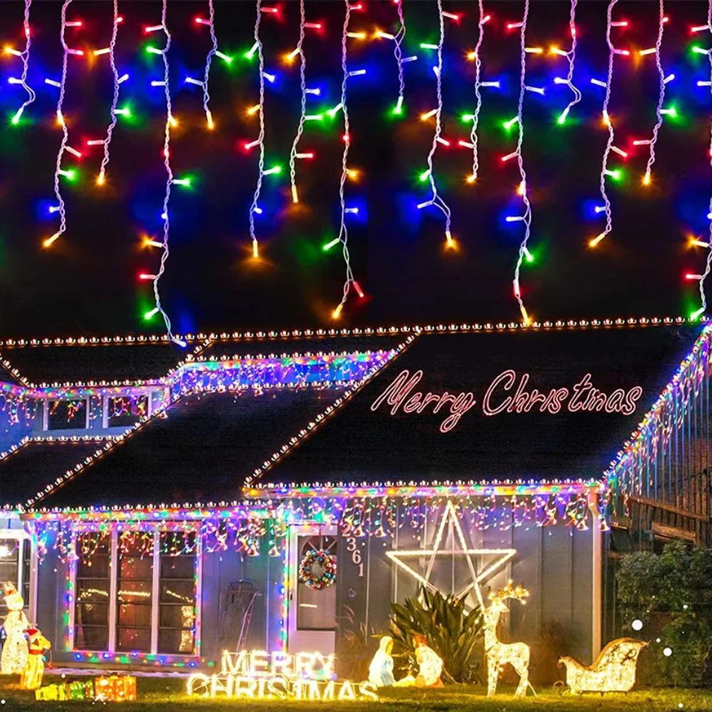 Christmas Lights Outdoor Decoration 4 Meter Droop 0.4-0.6m Led Curtain Icicle String Lights New Year Wedding Party Garland Light