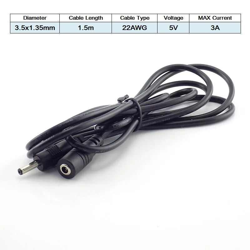 DC Female to Male Extension Cord 5V 2A 3.5x1.35mm / 12V 5A 5.5x2.1mm Plug Jack Connector Cable Power Supply Adapter Line