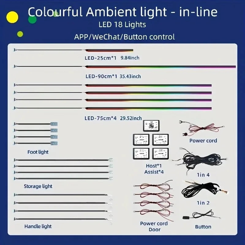 Universal Symphony Car Ambient Light 128 Color LED Strip Acrylic Backlight Interior Atmosphere Lamp for Car