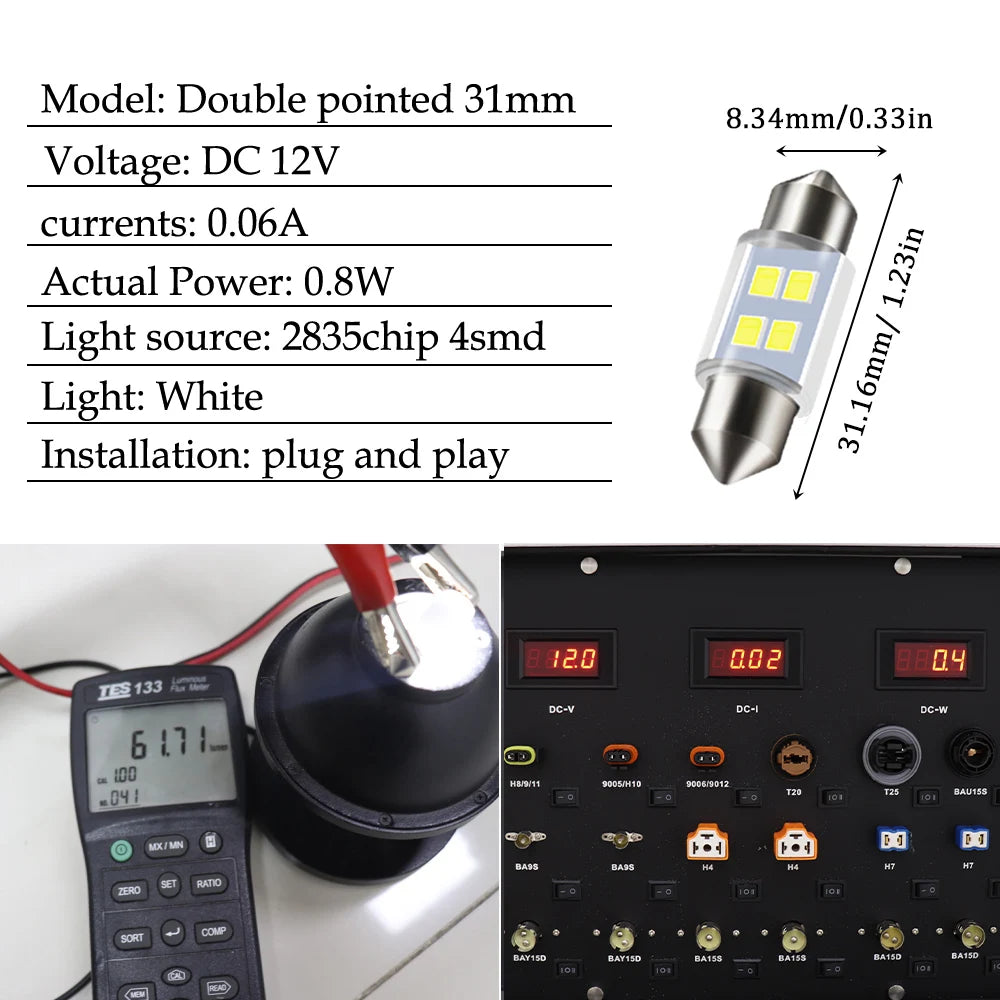 4pcs DE3175 LED Festoon Bulbs - 31mm 1.22in DE3022 Car Inter
