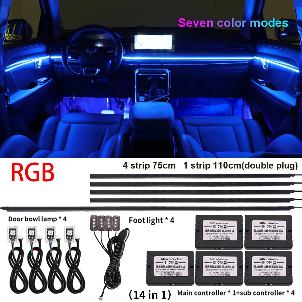 Newest LED Hidden Car Ambient Light Interior Matt Black Hidden Acrylic Strip Atmosphere RGB 64 Full Color Streamer Symphony Lamp