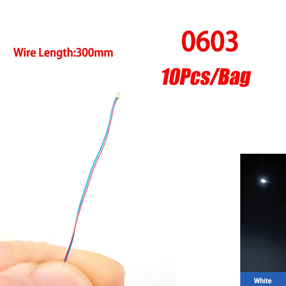 10pcs/Lot 0402 0603 SMD Lamp Wired Micro Led Pre-Soldered Lamp Wired Chip 3V 30cm Railway Model For Diy Model Scenes