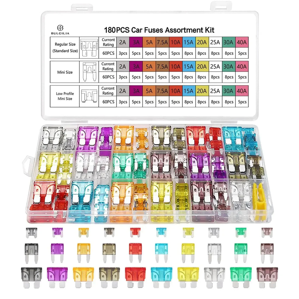 180Pcs Fuse Kit Car Fuses Assortment Kit Blade Automotive Fuses 3 Sizes Replacement Fuses for Auto RV Truck Motorcycle Boat