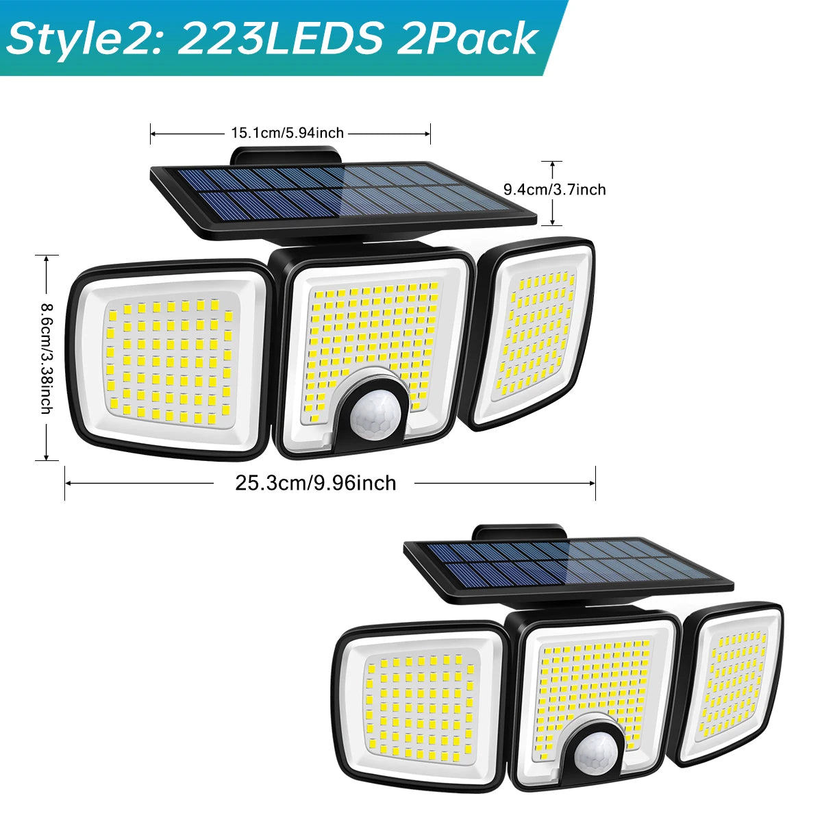 Solar Lights Outdoor Waterproof Super Bright Cordless Solar Motion Sensor Light 3 Adjustable Heads 270 Wide Angle Illumination