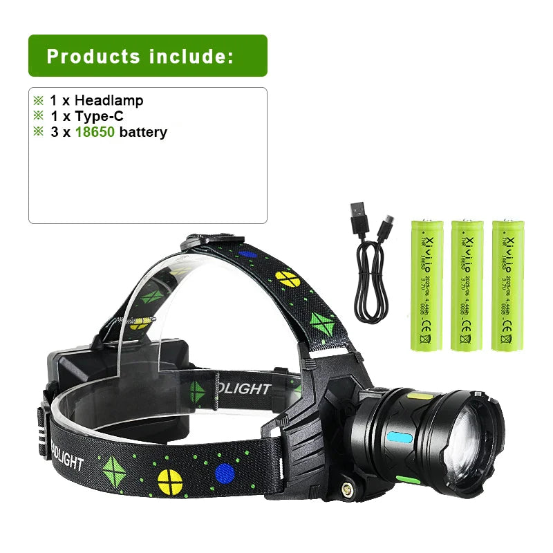 NEW 900000000LM Ultra Bright Headlight Rechargeable Powerful Headlamp Long Shot 5000M Head Torch Fishing Hunting 18650