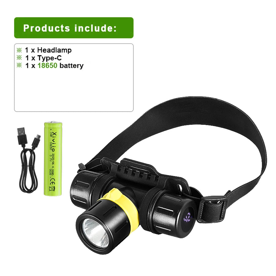Professional LED Scuba Diving Headlamp XHP70 IPX8 Rate Waterproof Headlight Underwater Dive Head Torch Super Battery Life