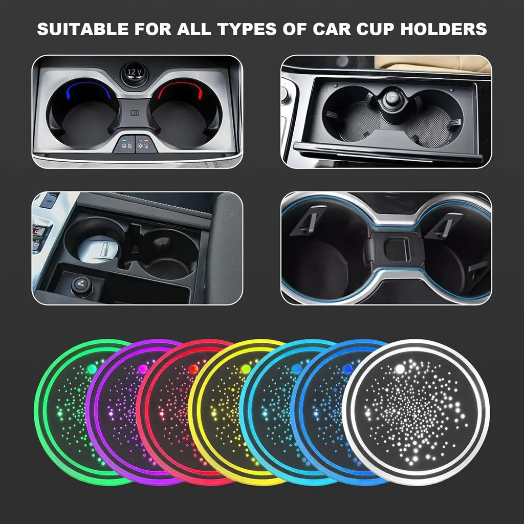 1/2PCS LED Car Cup Holder Lights 7 Color Changing USB Rechar