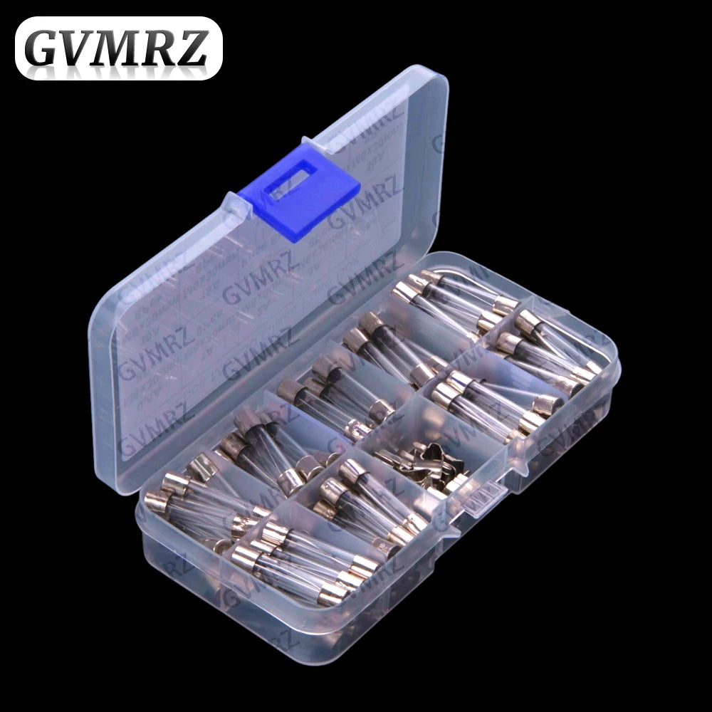 72pcs 6 30MM 0.5A-30A Glass Fuse Tubes 250V Box 0.5A 1A 2A 3