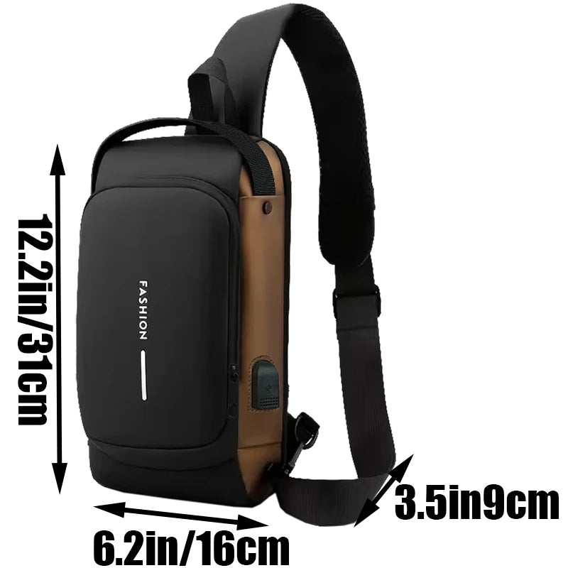 Men Anti-theft Sling Chest Bag With Password Lock USB Chargi