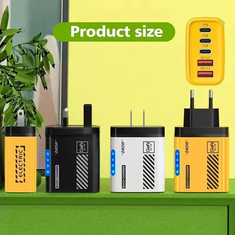 240W QC3.0 PD 5 Ports GaN Fast Charger US/EU Plug Phone Char