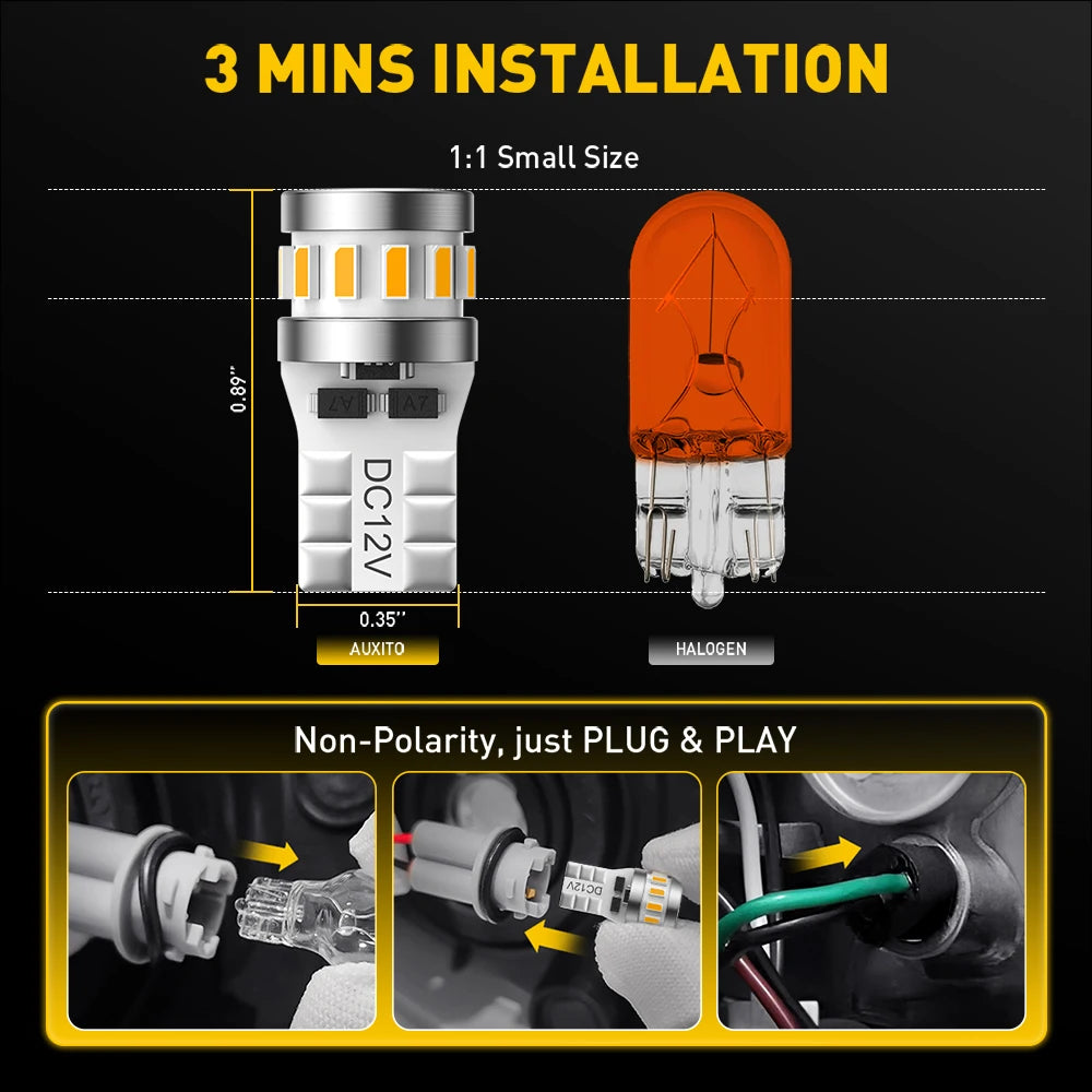 AUXITO 2Pcs Car Light T10 Led Yellow Position Side Marker Pa