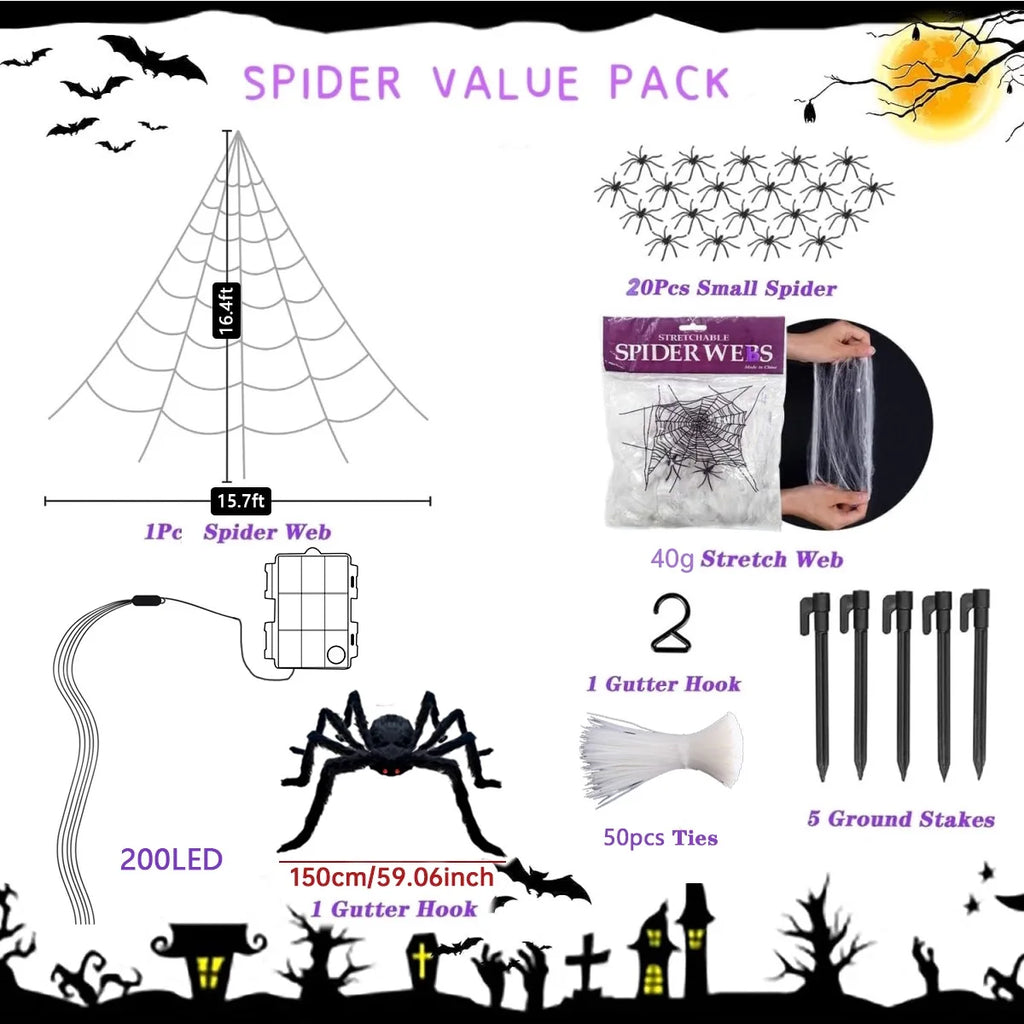 1 Set Halloween Spider Web Decorative Lights Giant Spider We