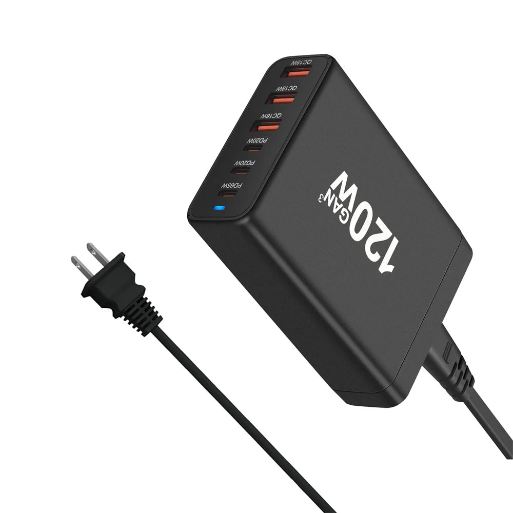 New Style 120W GaN Charger 6 Ports USB Type C PD Charger Qui