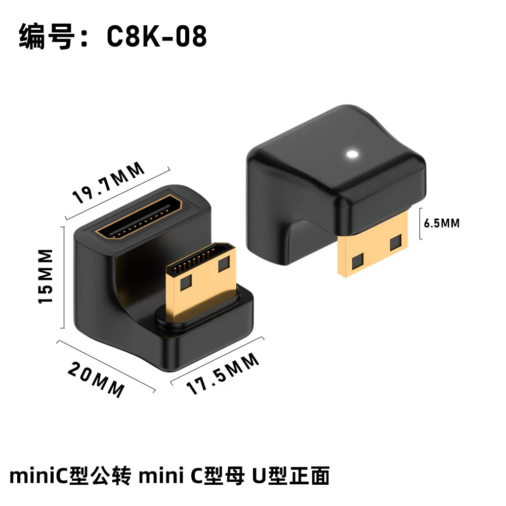 360 Degree Angled U-shaped L Converter Mini HDMI Male to HDMI-compatible 2.1V Female Extension 4K 5K 3D UHD 8K 60Hz Adapter