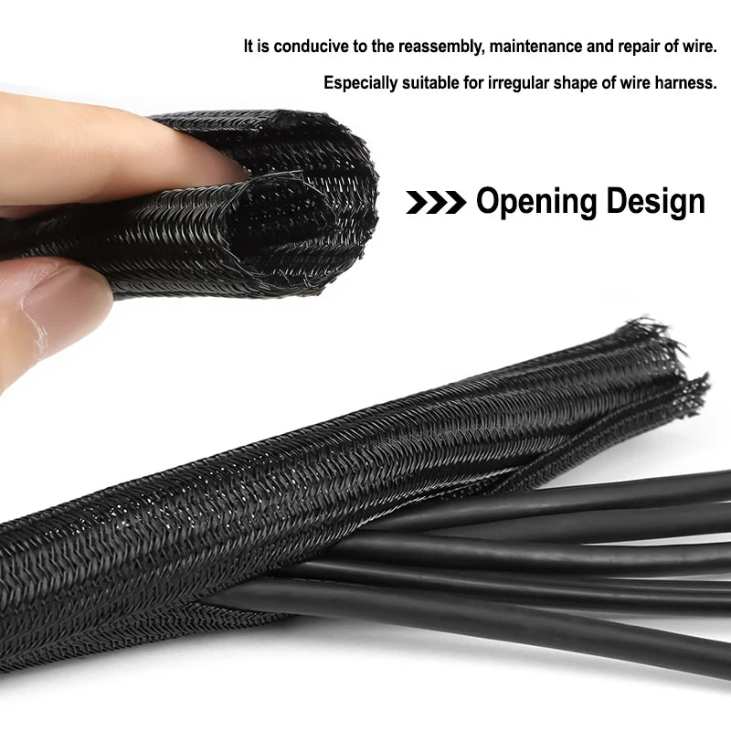 2/10m Black PET Braided Self-Closing Cable Sleeve Dia 3mm 50