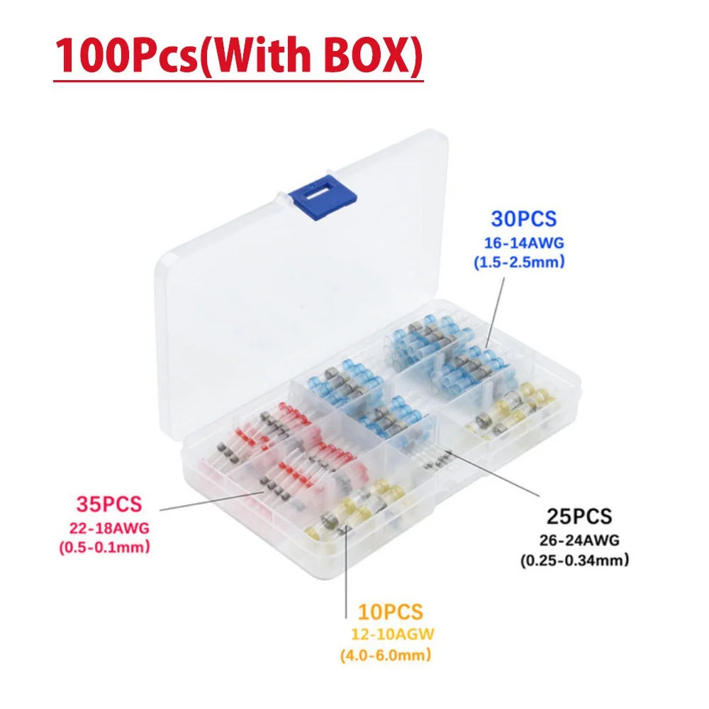 100/800PCS Solder Seal Wire Connectors Heat Shrink Solder Butt Connectors Kit Automotive Marine Insulated with 300W Hot Air Gun