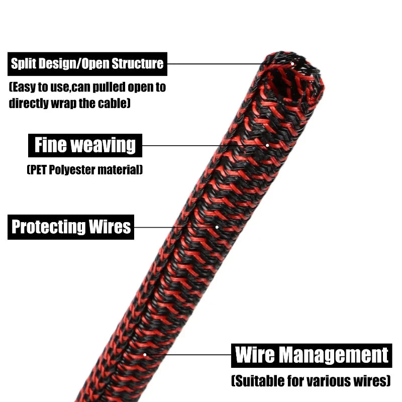 3/8meters PET Braided Cable Sleeve 3mm 32mm Self-Closed Shea