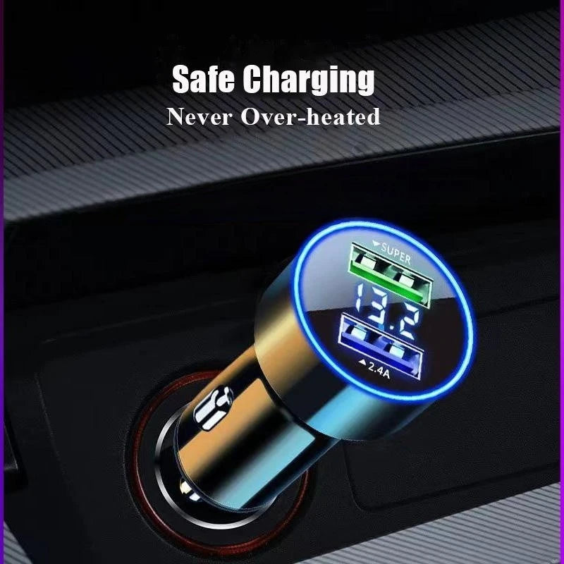 USB Car Charger Fast Charge Dual USB Car Charger 2 Port LCD 