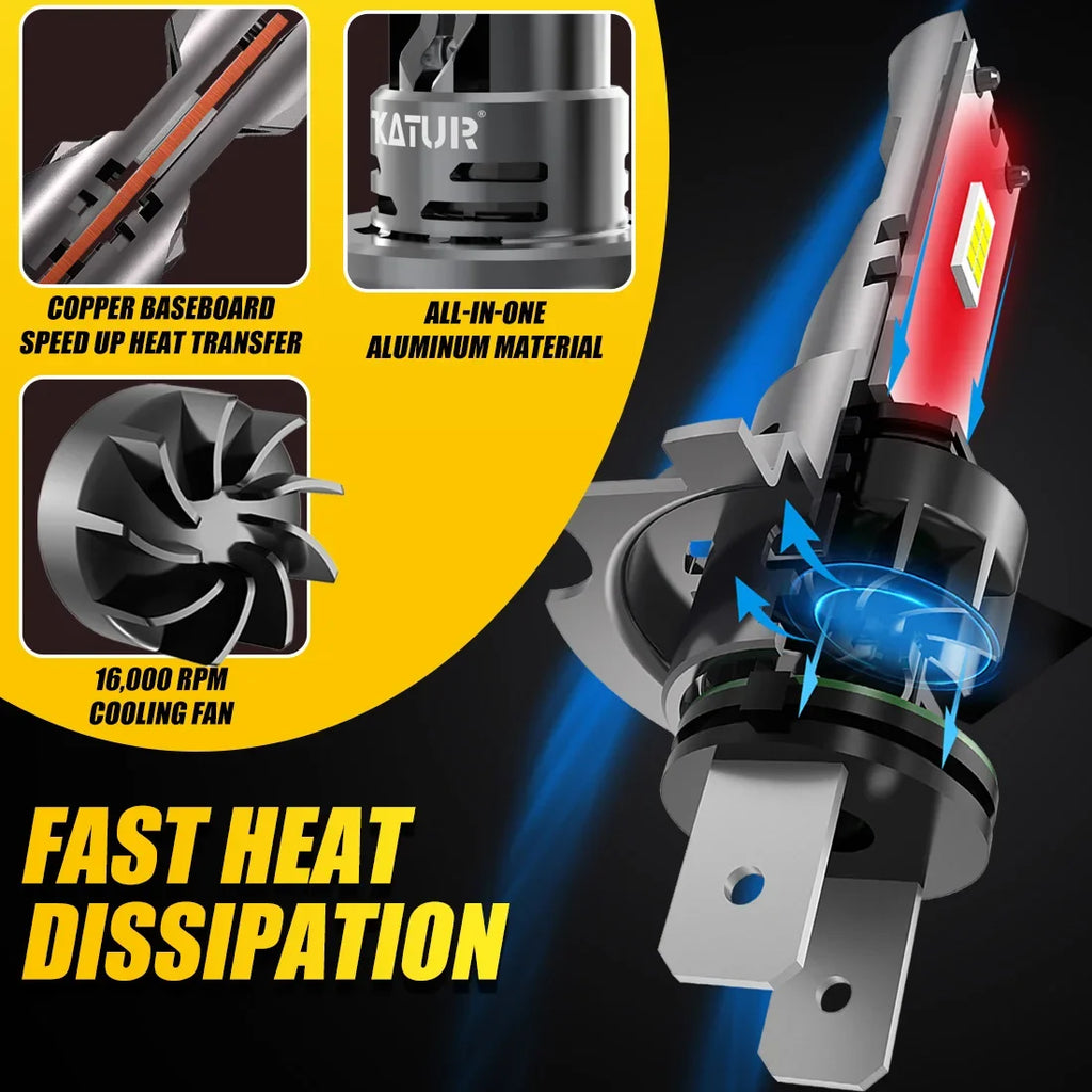 Katur 2pcs H7 Trubo LED Canbus Headlight Bulb 20000LM 100W f