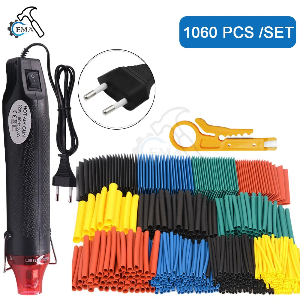 656/1060pcs Heat Shrink Tube With 300W Hot Air Guns Kit EU US 110V 220V Heat Shrink Tubing Kit 2 1 Cover Cable Repair Protection
